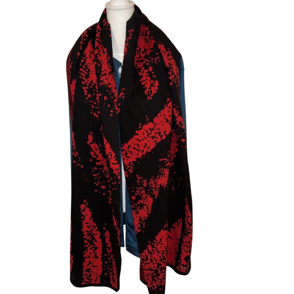 Ming Wang Red & Black Scarf Wrap 82 in x 24 in (Nylon/Acrylic/Wool Blend)
